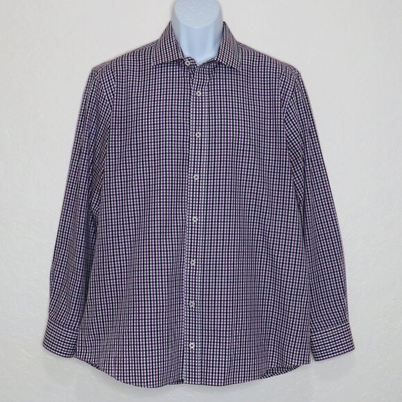 Nick Graham* Men's Long Sleeve Button Down Curved Hem Plaid Dress Shirt~ Size XL - Picture 1 of 10